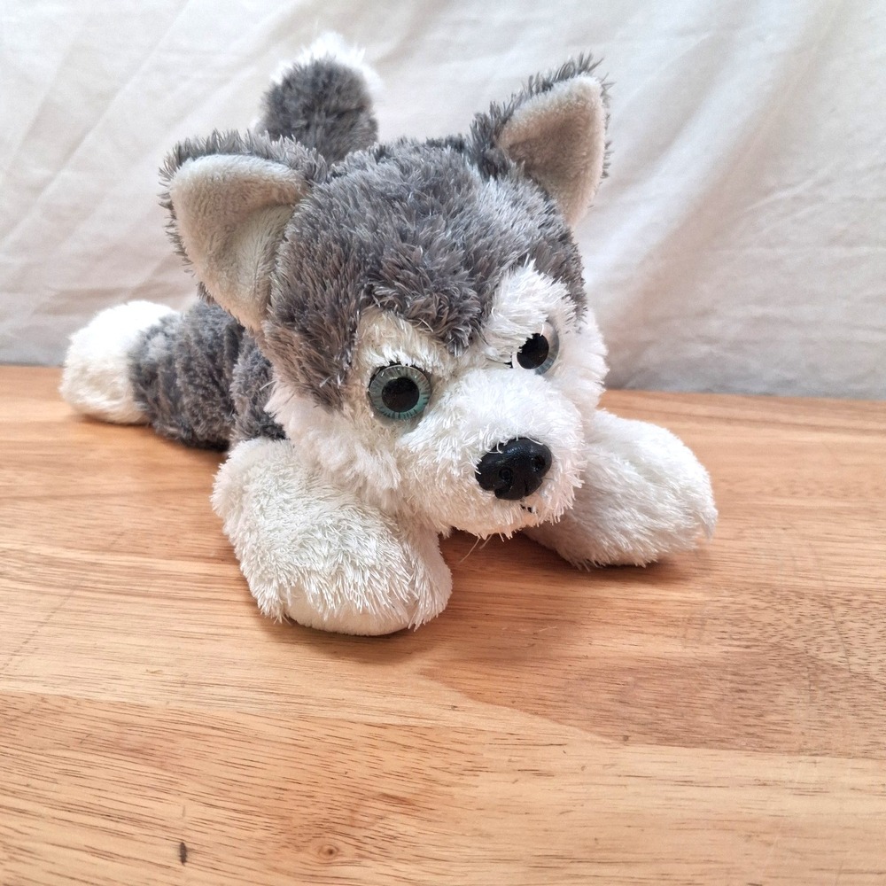Aurora Plush Husky Dog Gray White Blue Eyes Plush Toy Stuffed Animal 12"